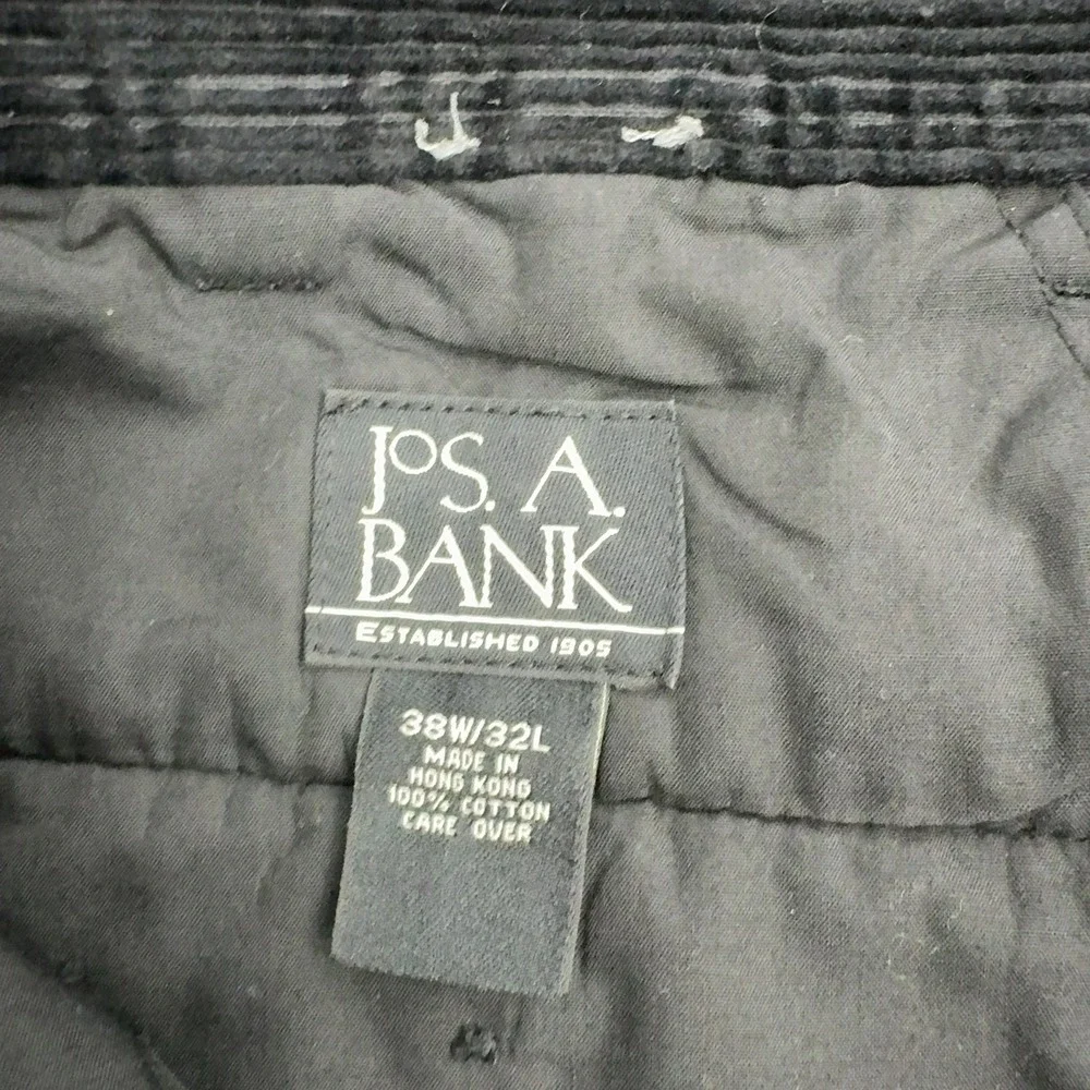 Jos A Bank Pants Mens‎ 38x32 Black Cotton Corduroy Pleated Cuffed Classic